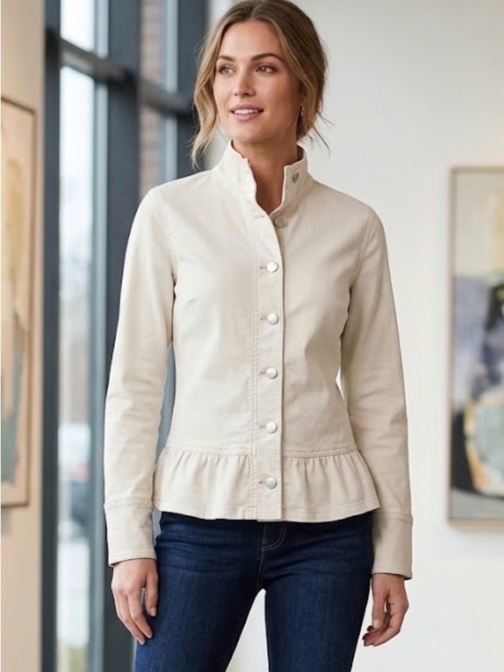 NWT Maurice’s Women's Cream Peplum Hem Utility Jacket w/ Lace Liner Size M